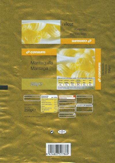 Consum mantequilla mantega 250g FR 35.239.005 CE France exportation