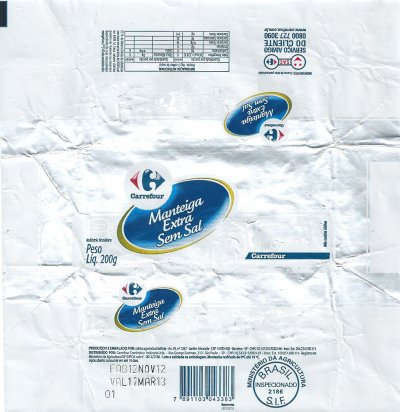 Carrefour manteiga extra sen sal ministério da agricultura Brazil 200g Brésil