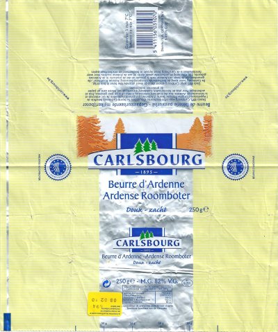 Carlsbourg beurre d'Ardenne Ardense roomboter doux zacht 250g BE L 352 CE Belgique