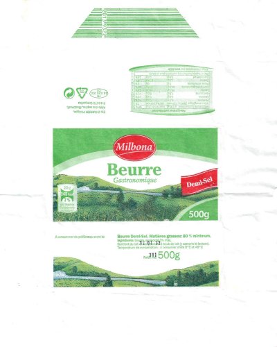 Milbona beurre gastronomique demi-sel 500g FR 44.026.001 CE Pays de Loire France