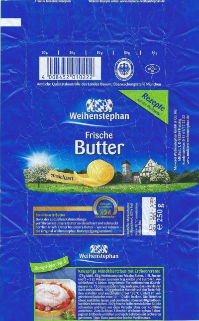 Weihenstephan frische butter 250g rezepte idee nr 6 DE BY 103 EG Bavière Allemagne
