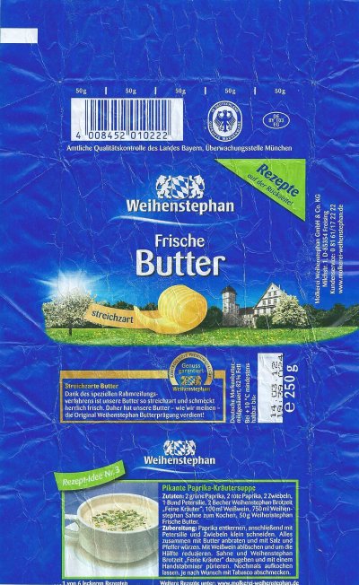 Weihenstephan frische butter 250g rezepte idee nr. 3 DE BY 103 EG Bavière Allemagne
