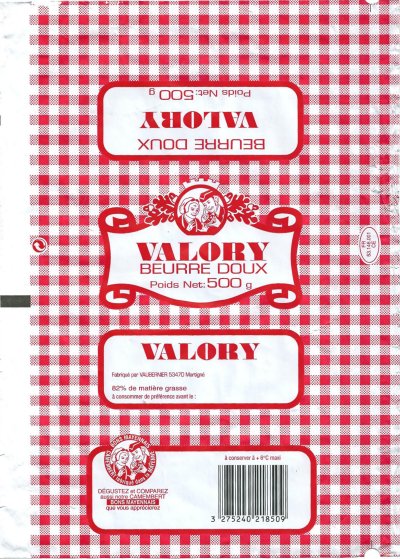 Valory beurre doux bons mayennais Martigné 500g FR 53.146.001 CE Pays de Loire France