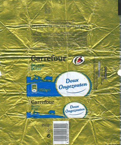 Carrefour beurre boter doux ongezouten produit belge belgisch product 250g BE C0 437 CE Belgique