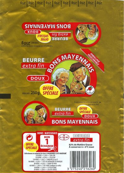 Bons mayennais beurre extra fin doux offre spéciale bon 1 échange goûtez à la Mayenne FR 53.146.001 CE Pays de Loire France