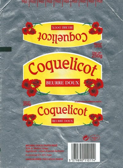 Coquelicot beurre doux pasteurisé F 70.550.01 CEE 250g Franche-Comté France