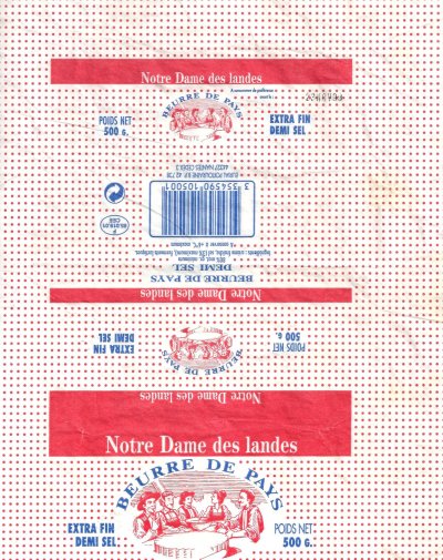 Notre dame des Landes beurre de pays extra fin demi sel 500g F 85.019.01 CEE Pays de Loire France