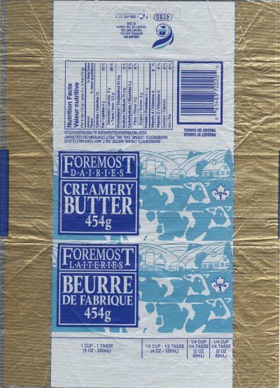 Foremost dairies creamery butter beurre de fabrique product of Canada produit du Canada 454g