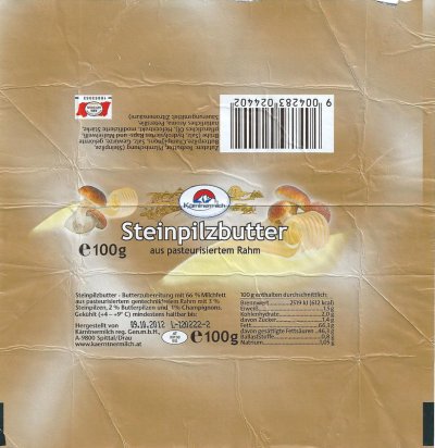 Steinpilzbutter aus pasteurisiertem rahm 100g AT 20130 EG Autriche