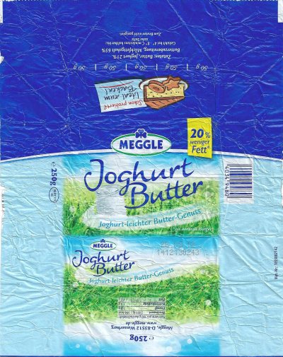 Meggle joghurt butter 20% weniger fett ideal zum backen 250g DE BY 111 EG Bavière Allemagne