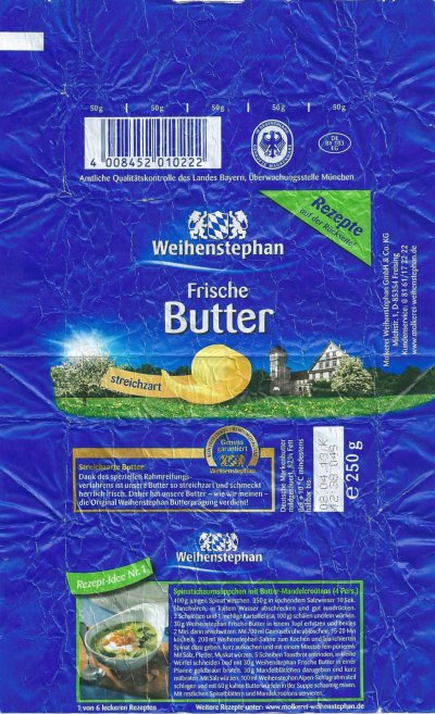 Weihenstephan frische butter 250g rezept idee nr. 1 DE BY 103 EG Bavière Allemagne