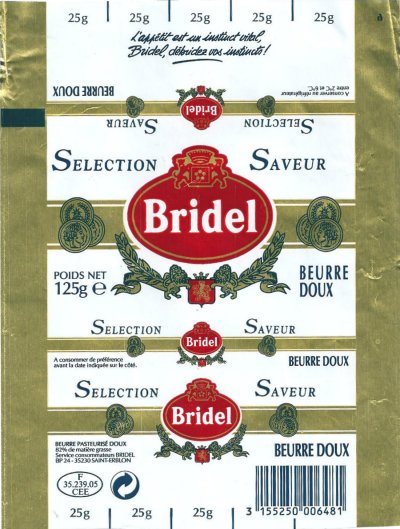 Bridel sélection saveur beurre doux 125g F 35.239.05 CEE Bretagne France