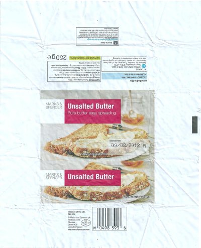 Marks & Spencer unsalted butter pure butter easy spreading product of the UK 250g UK NI 209 M EC Royaume-Uni