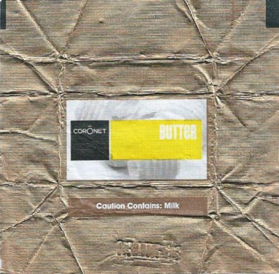 Coronet butter caution contains milk Royaume-Uni