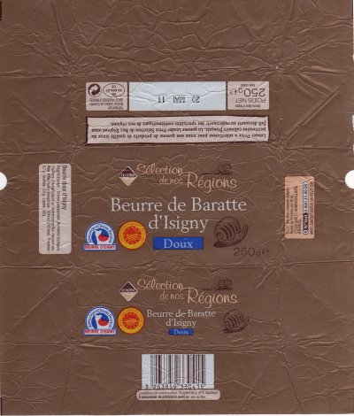 Leader price beurre de baratte d'Isigny doux sélection de nos régions 250g FR 50.606.01 CE Normandie France