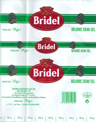 Bridel beurre demi sel 1 kg 1000g F 35.239.05 CEE Bretagne France