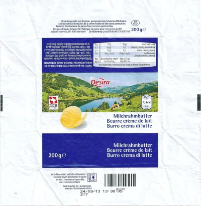 Desira beurre crème de lait burro crema di latte milchrahmbutter Suisse garantie 200g CH 5767