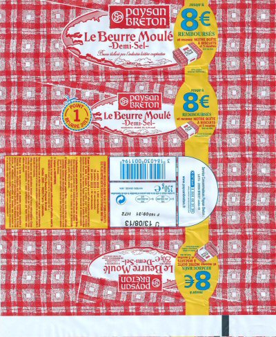 Paysan breton le beurre moulé demi-sel 8 € remboursés et notre boîte à biscuits 1 point 250g FR 29.156.090 CE Bretagne France