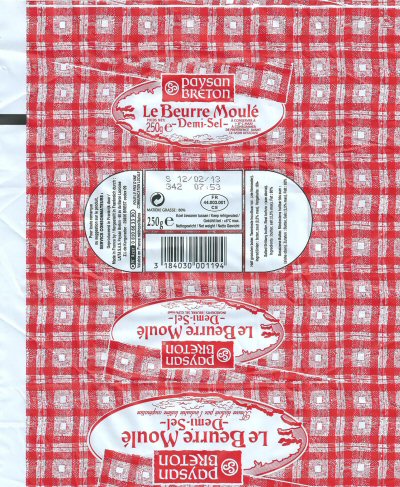 Paysan breton le beurre moulé demi-sel 250g FR 44.003.001 CE Pays de Loire France