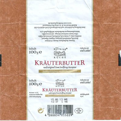 Kräuterbutter dorfkrug kuche inhalt 100g DE NI 056 EG Basse-Saxe Allemagne
