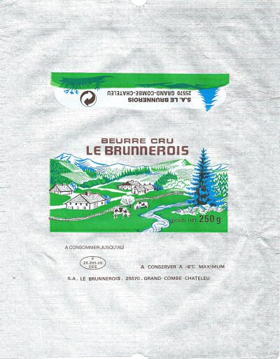 Beurre cru le Brunnerois 25570 Grand-Combe-Chateleu 250g F 25.285.03 CEE Franche-Comté France