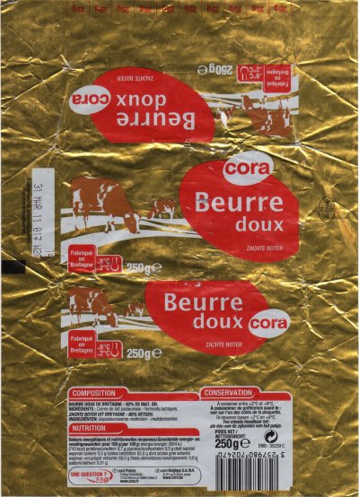Cora beurre doux 250g FR 35.239.05 CE Bretagne France