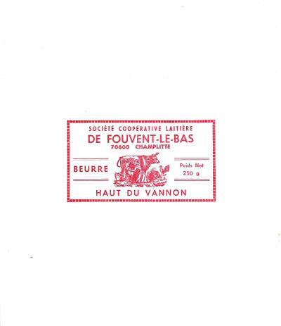 Beurre société coopérative laitière de Fouvent-le-Bas 70600 Champlitte Haut du Vannon 250g Franche-Comté France