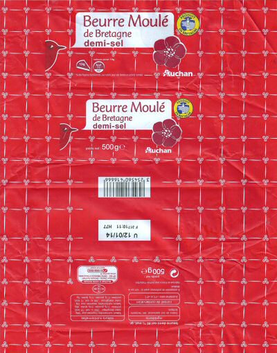 Auchan beurre moulé de Bretagne demi-sel FR 29.156.090 CE France