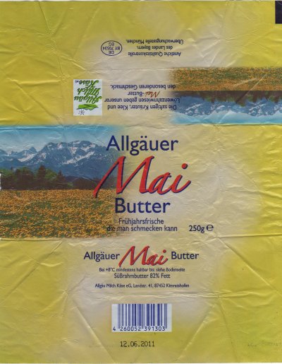 Mai allgäuer butter allgäu milch köse 250g DE BY 70534 EG Bavière Allemagne