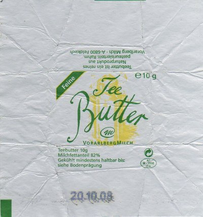 Tee butter vorarlberg milch feine Feldkirch 10g AT M T 032 EG Autriche
