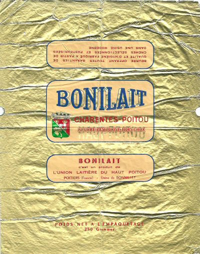 Bonilait Charentes-poitou beurre pasteurisé hors choix Union Laitière du Haut-Poitou usine de Bonnillet 250g Poitou-Charentes France