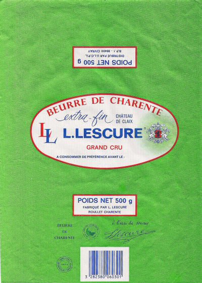 Lescure LL beure de Charente extra-fin château de Claix grand cru Roullet Charente 500g Poitou-Charentes France
