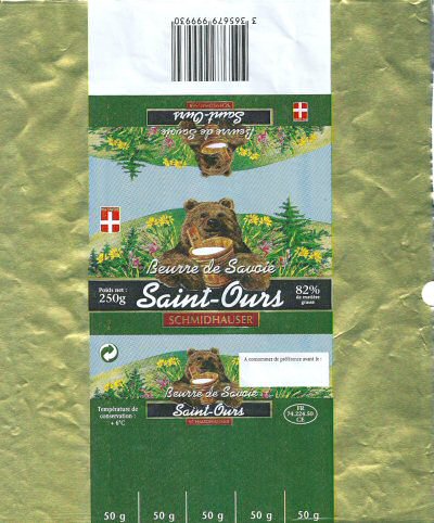 Saint-Ours beurre de Savoie Schmidhauser 250g FR 74.224.50 CE Rhône-Alpes France