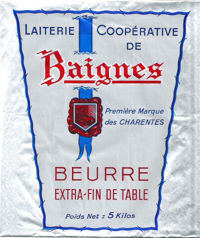 Baignes laiterie coopérative de Baignes première marque des Charentes beurre extra-fin de table 5 kilos 5000g Poitou-Charentes France