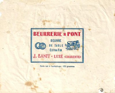 Beurrerie du Pont beurre de table extra-fin J. Banfi Luxé Charente 125g Poitou-Charentes France