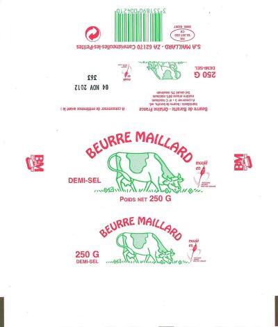Beurre Maillard beurre de baratte origine France demi-sel 250g moulé en région Nord-Pas de Calais Campigneulles-les-Petites