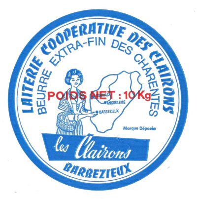 Les clairons laiterie coopérative des clairons beurre extra-fin des Charentes Barbezieux 10kg 10000g Poitou-Charentes France