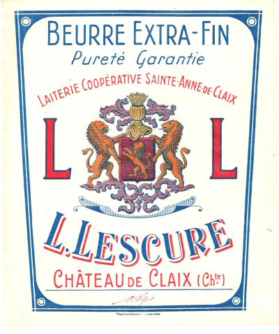 L. Lescure château de Claix laiterie coopérative de Sainte-Anne-de-Claix beurre extra-fin pureté garantie Poitou-Charentes France