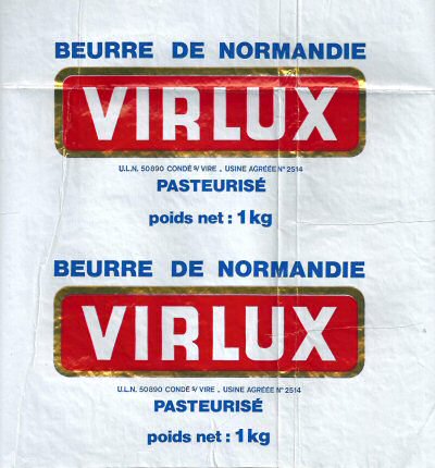 Virlux beurre de Normandie pasteurisé Condé s/ Vire usine agréée n° 2514 1 kg 1000g France