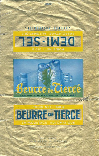 Beurre de Tiercé laiterie coopérative de Tiercé M & L demi-sel 250g usine agréée n° 1052 Pays de Loire France