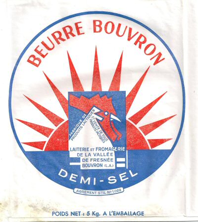 Beurre Bouvron  laiterie et fromagerie de la vallée de la Fresnée Bouvron L. A. demi-sel agrément STIL n° 1022 5 kg 5000g Pays de Loire France