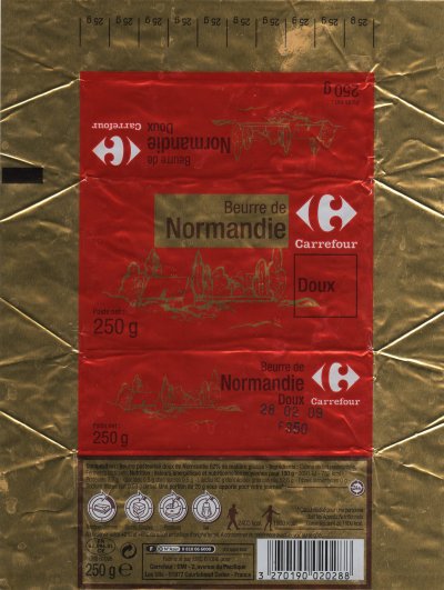 Carrefour beurre de Normandie 250g FR 61.096.01 CE France