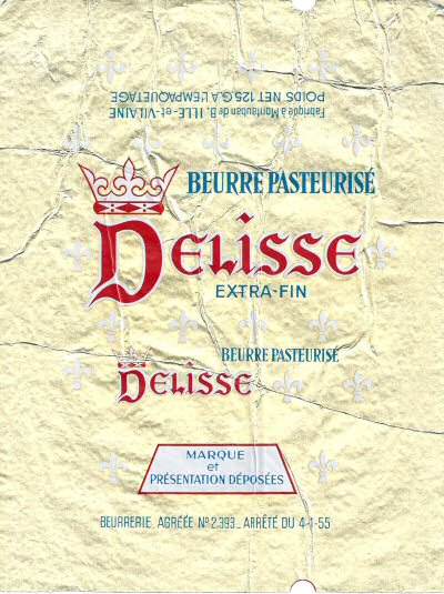 Delisse beurre pasteurisé extra-fin fabriqué à Montauban de B. Ille-et-Vilaine beurrerie agréée n° 2393 Bretagne France