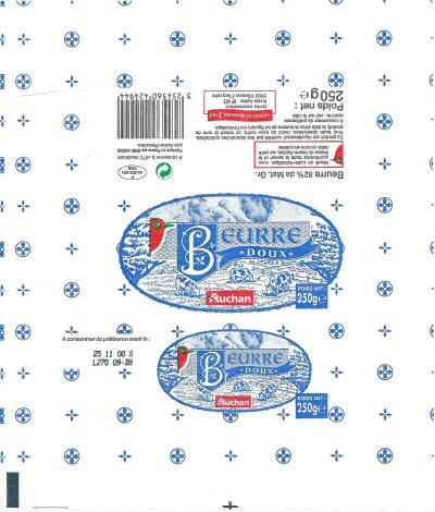 Auchan beurre doux 250g F 44.003.001 CEE Pays de Loire France