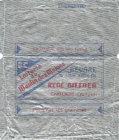 René Bittner beurre de table extra-fin laiterie du Moulin des Moines Chatenois Vosges 125g Lorraine France