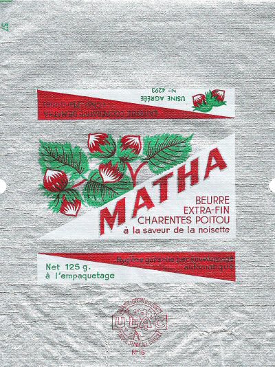 Matha beurre extra-fin Charentes Poitou à la saveur de la noisette ULAC 125g usine agréée n° 4293 Poitou-Charentes France