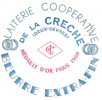 Laiterie coopérative de La Crèche LCC Deux-Sèvres beurre extra-fin médaille d'or Paris 1960 Poitou-Charentes France