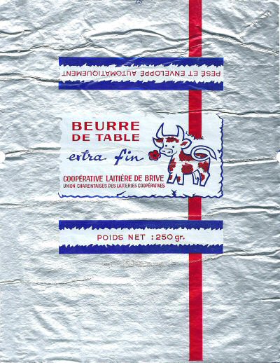 Beurre de table extra fin coopérative laitière de Brive union charentaises des laiteries coopératives 250g Limousin France
