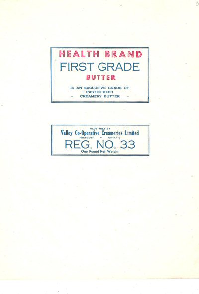 Health brand first grade butter creamery butter reg n° 33 Canada