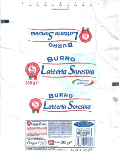 Burro latteria Soresina solo di latte italiano 250g IT 03 171 CE Italie
